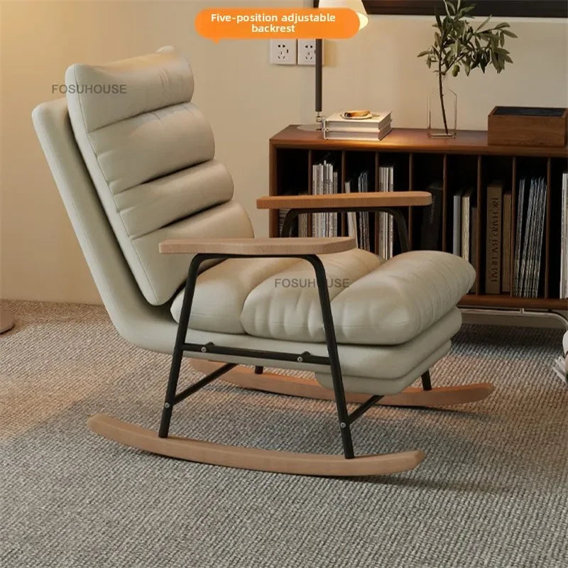 Modern Adjustable Backrest Leisure Living Room Chairs Luxury Rocking Chair for Bedroom Small Apartment Armchair Home Furniture - Kimlud
