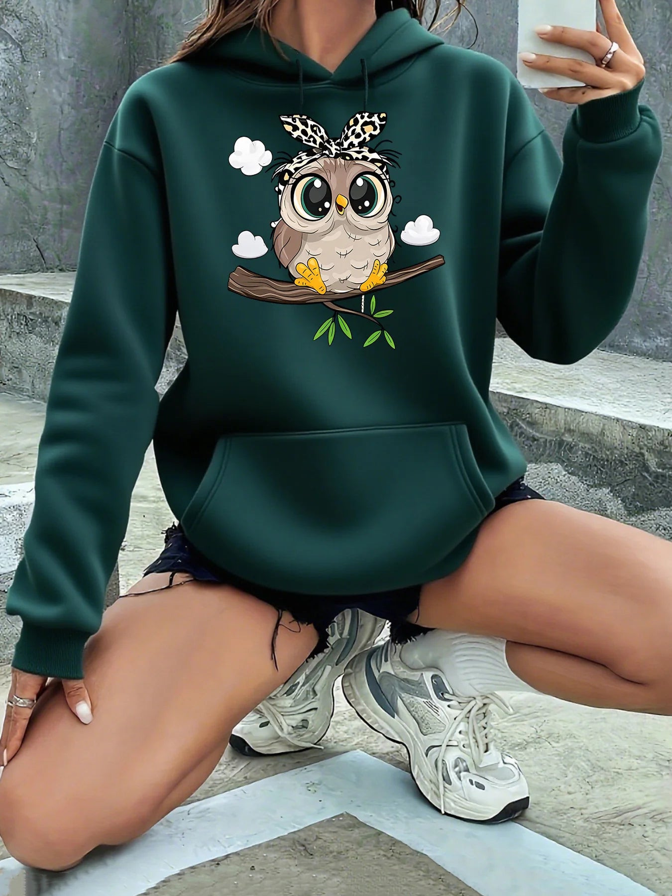 Basic Polyester Hoodie Alphabet Print 100_ Polyester Women Autumn and winter  Comfortable Pullover Crewneck Loose Female Clothes