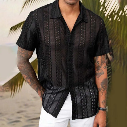 Black As Pictures Show Men s Summer Mesh Shirt Lace Shirt For Men Slight Stretch Solid Color Brand New Regular Length - Kimlud