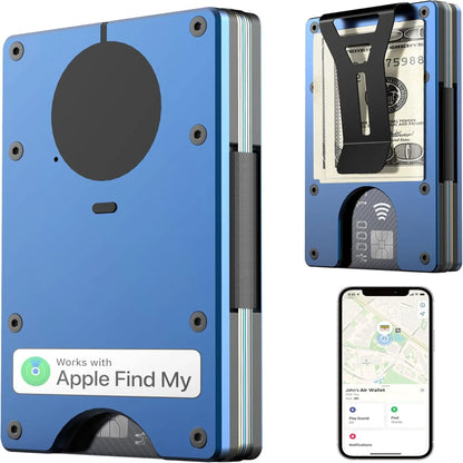 Wallet with Built in Airtag Chip, RFID Blocking Credit Card Holder,  Compatible with Find My iOS Only, Detachable Money Clip