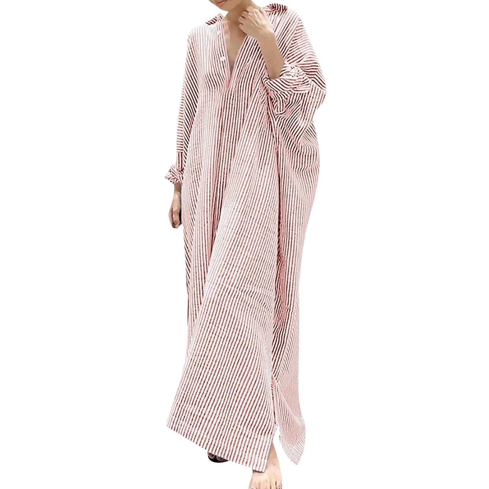 Elegant Outfits Summer Dress For Women Stripe Cotton Shirt Casual Loose Maxi Dresses Formal Occasion Dresses vestidos para mujer - Kimlud