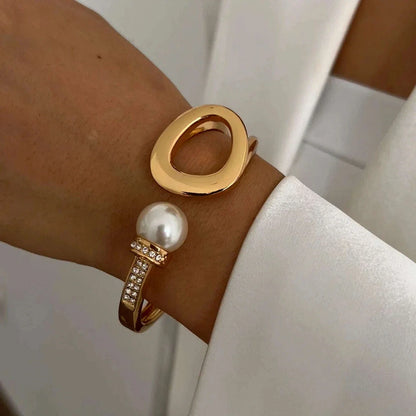 IngeSight.Z Exaggerated Large Inlaid Rhinestone Watch Shaped Heavy Metal Spring Bangles Women's Classic Statement Party Jewelry