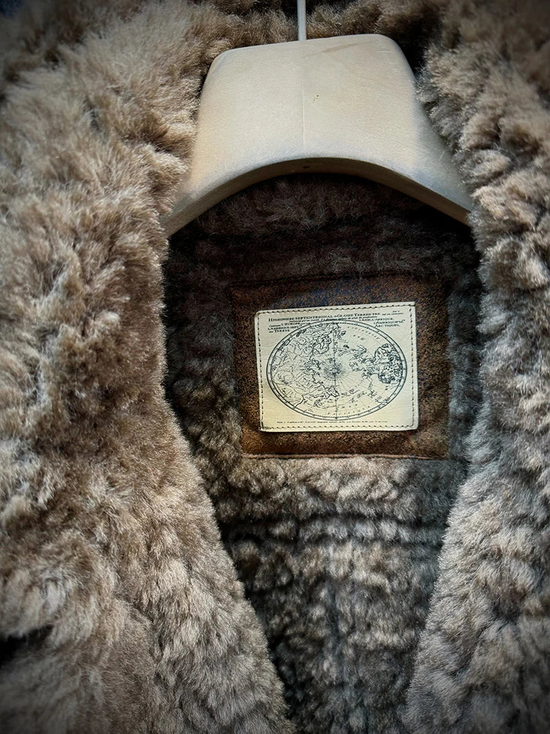 25AW Winter Shearling Trucker Jacket for Men Thermal Warm Thickened Suede Lambskin American Vintage Motorcycle Style Coats 4XL