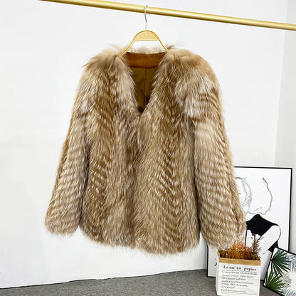 2025 New Imported Silver Fox Young Style Fox Fur Korean Style Fur Coat Women's Short Style Small Clip leather craft