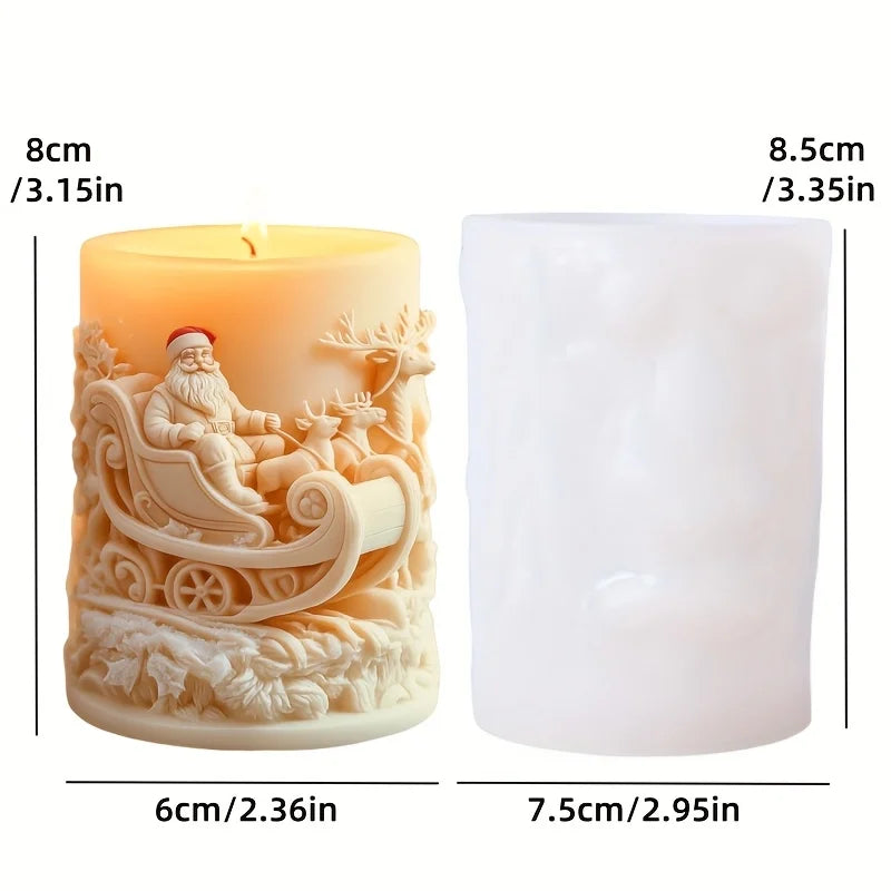 3DReindeer riding Santa Claus relief cylindrical candle silicone mold Christmas tree snowflake snow forest reindeer resin molds