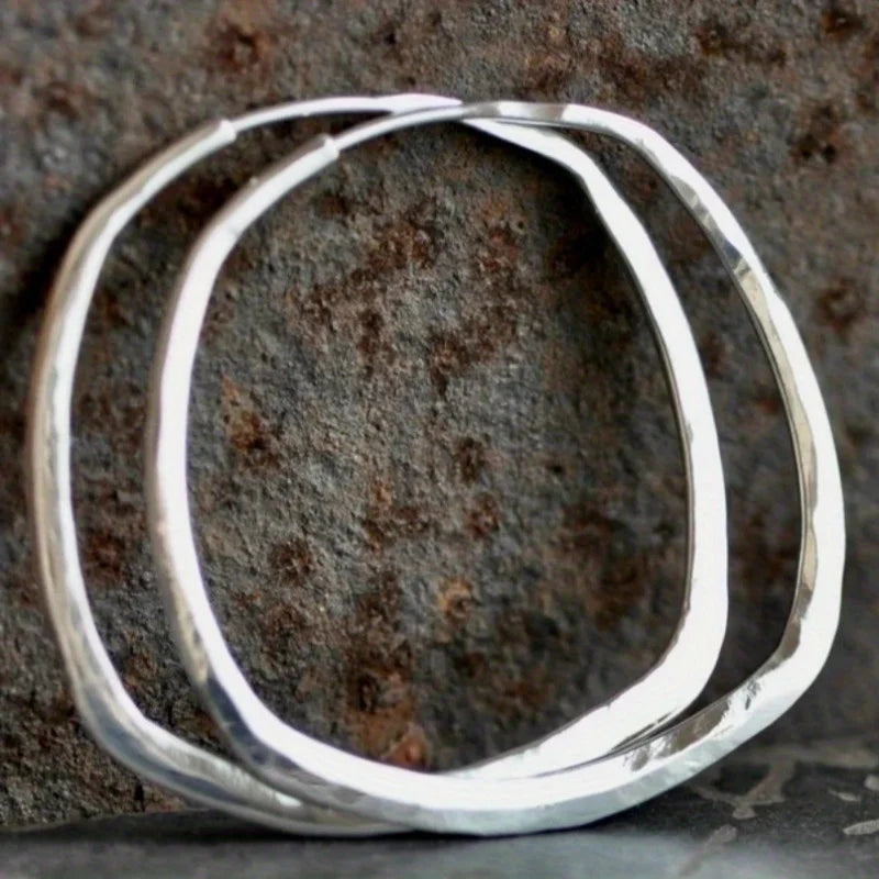 Vintage Silver Color Metal Geometry Carving Pattern Hoop Earrings for Women Jewelry | Kimlud Budget Friendly Jewelry