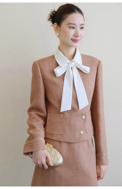 XXNING Luxury Faion Set Women's Autumn Winter ort Coat Skirt Two-Piece Suit Ele Lady Sle  Knot Design