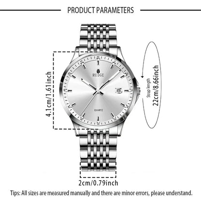 RUIGE Business Men's Quartz Watch Stainless Steel Calendar Men's Night Light Waterproof Fashion Versatile Watch B2-2
