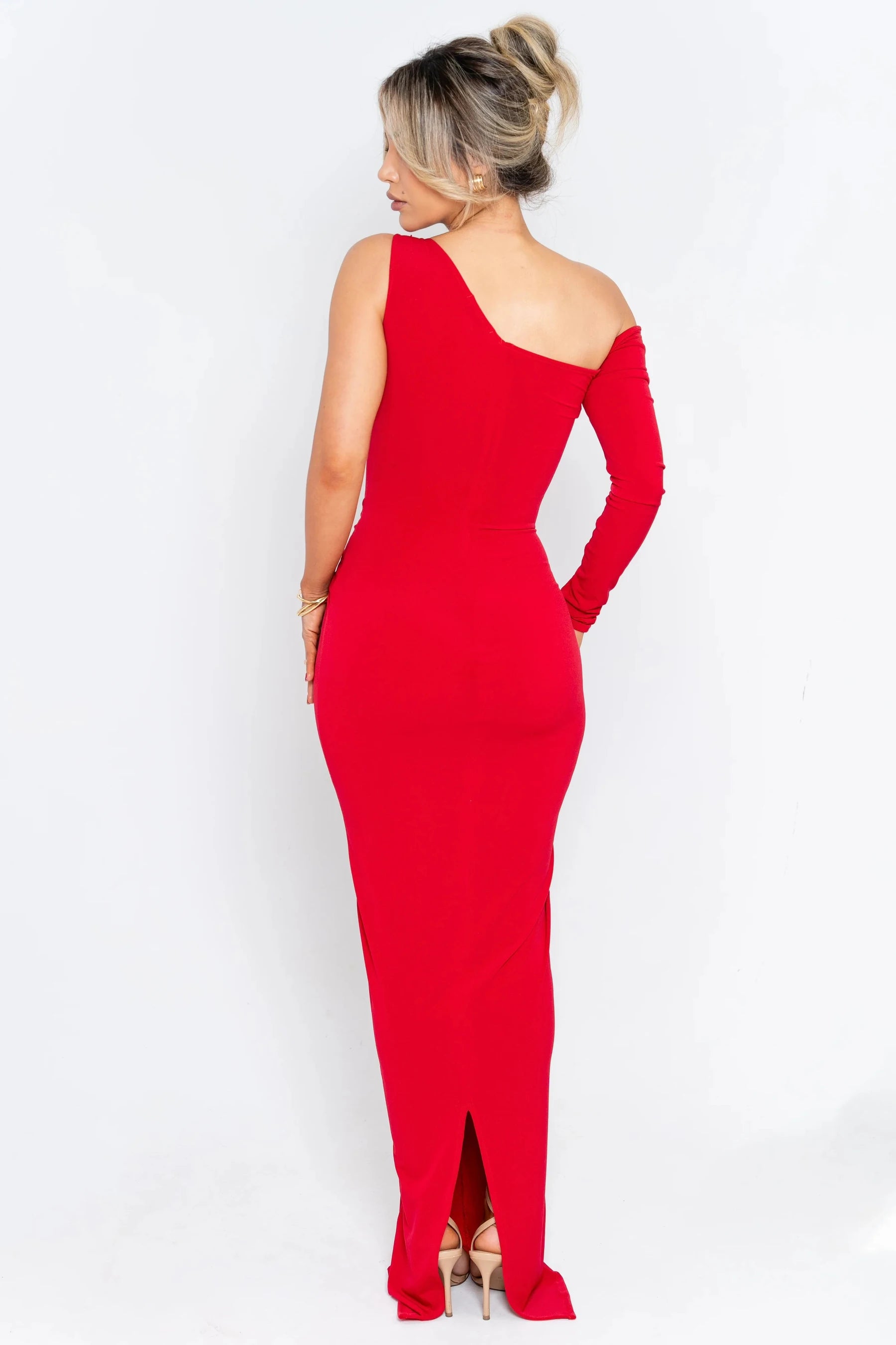 Kimlud Dresses - Articat Elegant Single Sleeve Irregular Hollow Out Bodycon Party Club Evening Dress Women Sexy Fold Spring/S