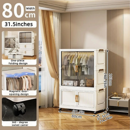 80cm no-installation folding storage cabinet, bedroom children's wardrobe, multi-layer storage box with wheels - Kimlud