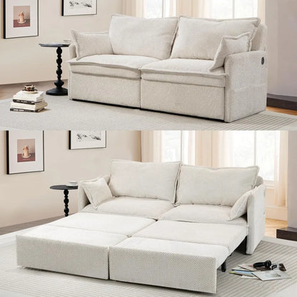 74" King Pull Out Sofa Bed - Convertible Sleeper Sofa Bed, Space Saving Corduroy Loveseat Chaise Lounge with USB Charging, Side - Kimlud