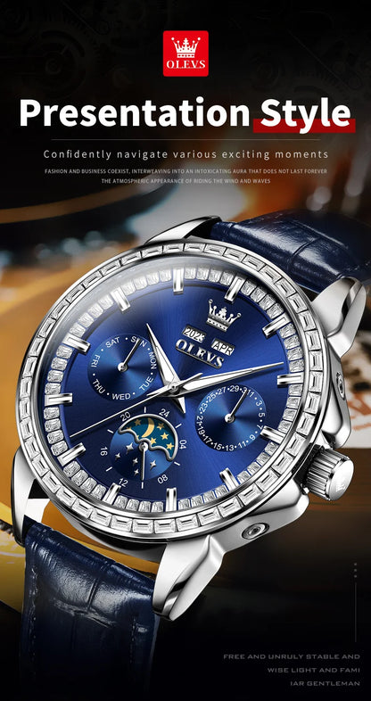 OLEVS 6695 Luxury Man Watch Original Brand Diamond Bezel Moon Phase Waterproof Glow Automatic Mechanical Wrist Watches...
