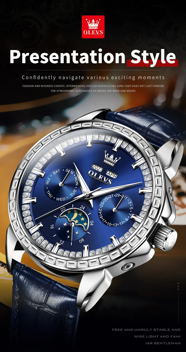 OLEVS 6695 Luxury Man Watch Original Brand Diamond Bezel Moon Phase Waterproof Glow Automatic Mechanical Wrist Watches...