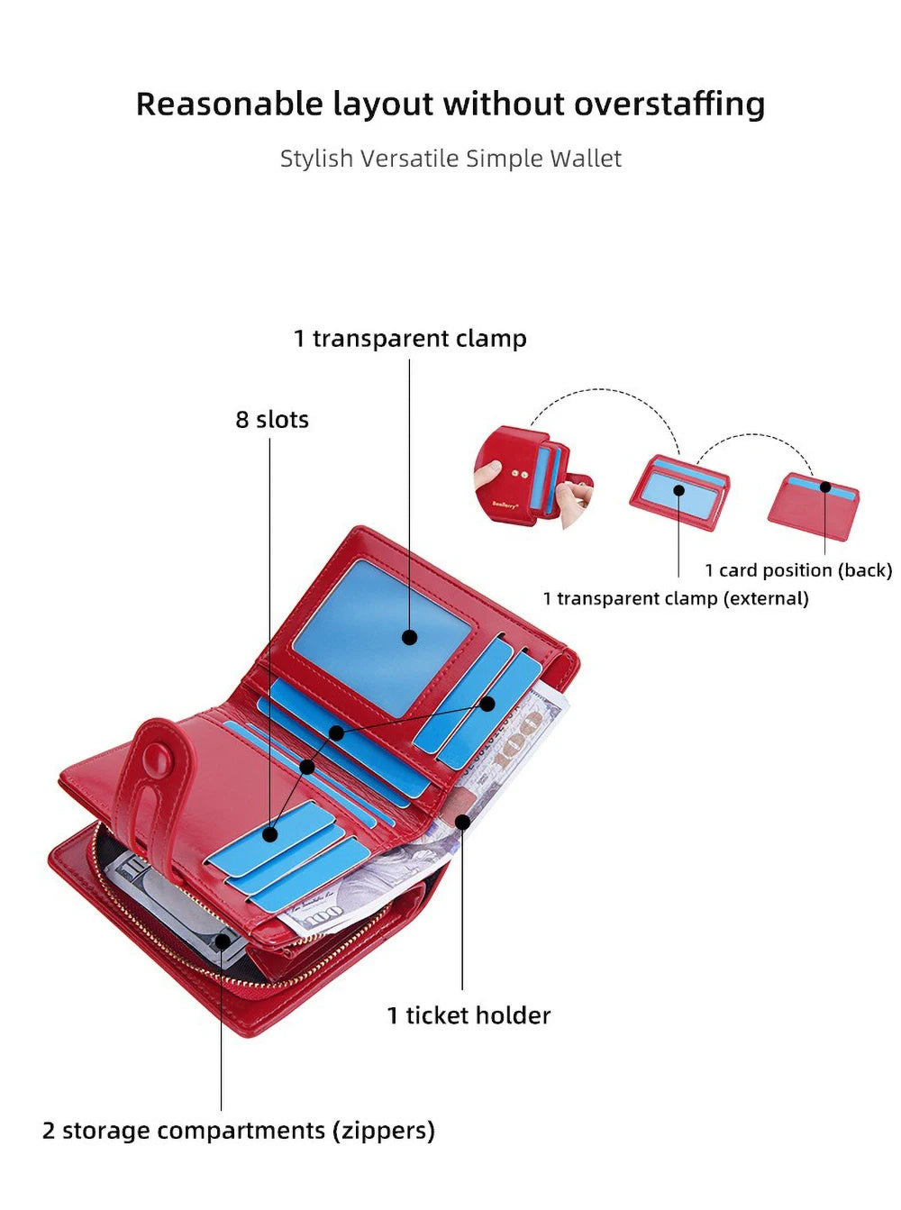 Women's Oiled Waxed Leather Wallet - Buckle Closure, Vertical Zipper Coin Pocket & 6 Card Slots (Heritage Design)