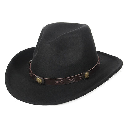 Autumn Winter Western Cowboy Hat for Men Women Wide Brim Fedora Jazz Hats Cowgirl Hat with Belt | Kimlud Outdoor Mid...