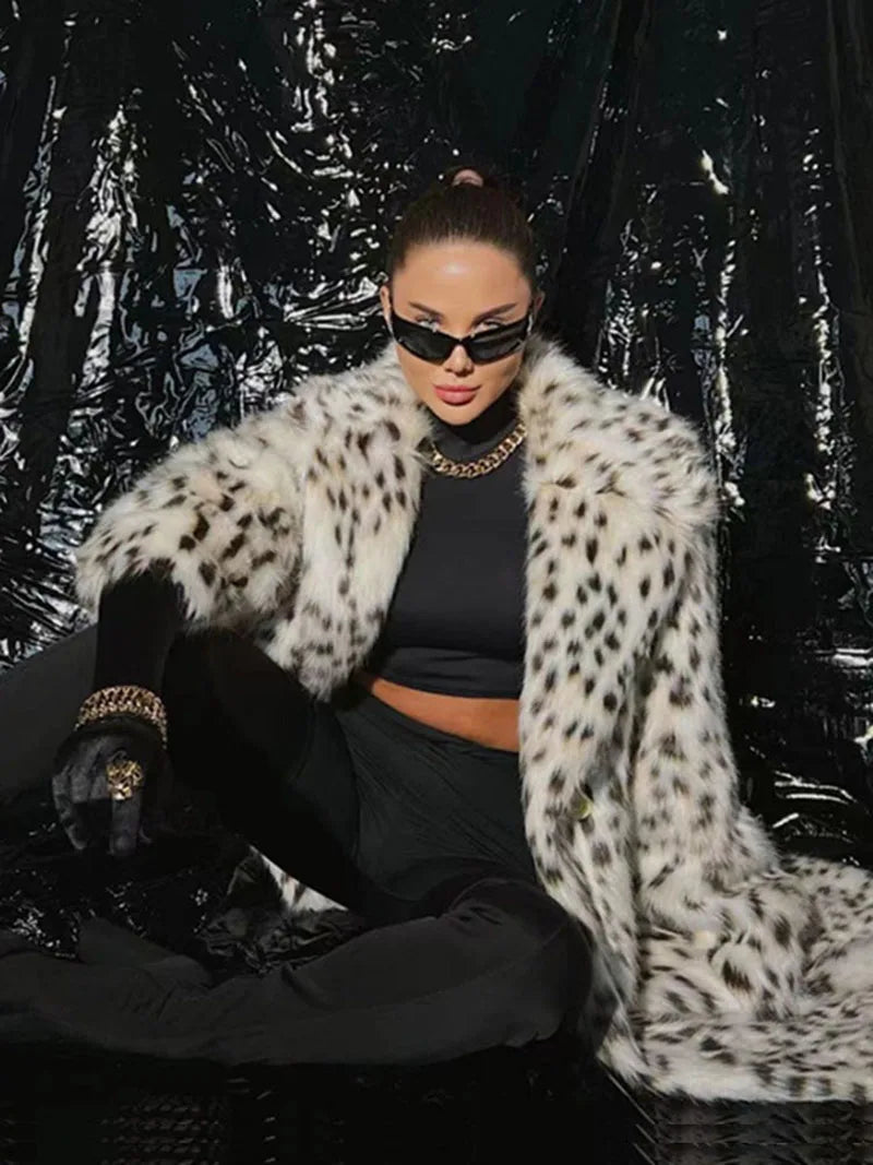 ZADORIN Luxury Belted Long Leopard Faux Fur Coat Woman Y2k Clothes Fashion Lapel Thick Warm Fluffy Jacket Fur Coats Outerwears