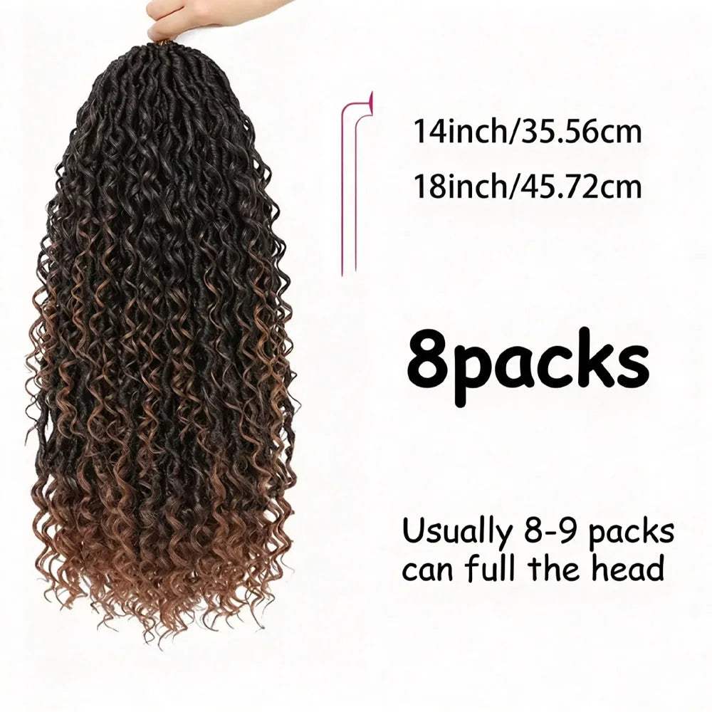 7 Packs Goddess Locs Crochet Hair, Boho River Locs with Curly Ends, Synthetic Faux Locs Braiding Hair Extensions for Women
