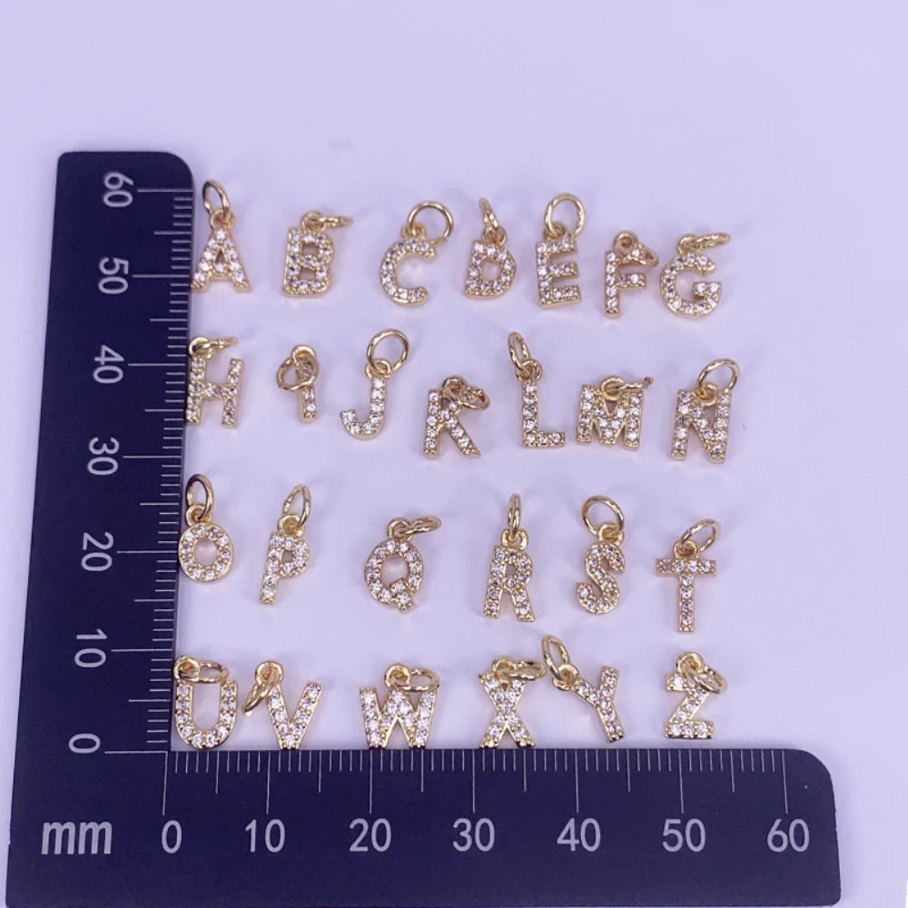 Gold Color Hip Hop 26 Initials Letter Pendant A-Z Alphabet CZ Zircon Necklace Earrings Jewelry Accessories Women...