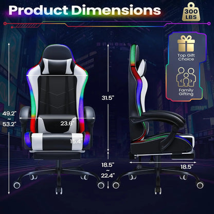 Gaming Chair, Video Game Chair with Footrest and Massage Lumbar Support, Ergonomic Computer Chair Height Adjustable, Customized