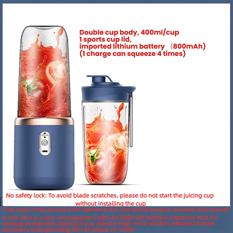 HOMEFISH 1PCS Juice Extractor Portable Rechargeable Small Juice Cup Home and Outdoor Multifunctional Juice Mixing 2Cups