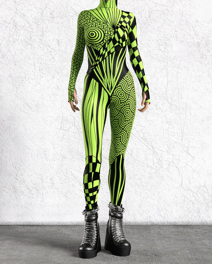Women 3D Painted Cosplay Jumpsuit Cyberpunk Muscle Bodysuit Halloween Carnival Party Performance Zentai Suit Aerial Yoga