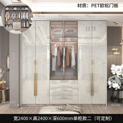 Support Storage Wardrobes Glass Door Shelves Organizers Luxury Wardrobe Bedroom Storage ClothesCupboard Armoires home Furniture - Kimlud