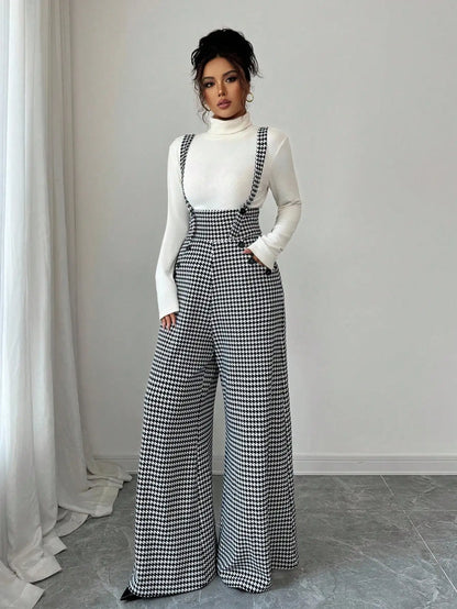 Overalls for Women's Winter Jumpsuit Black White Vintage Wide Leg Suspender Pants for Office Commute Casual Female...