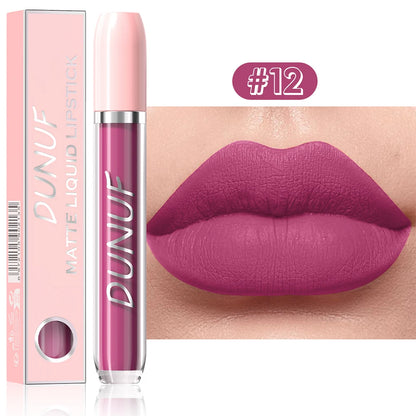 DUNUF 1Pc Matte Lip Gloss Bean Paste Liquid Lipstick Long-Lasting Waterproof Easy To Color Non-Fading Sexy Red Matte Lip Glaze