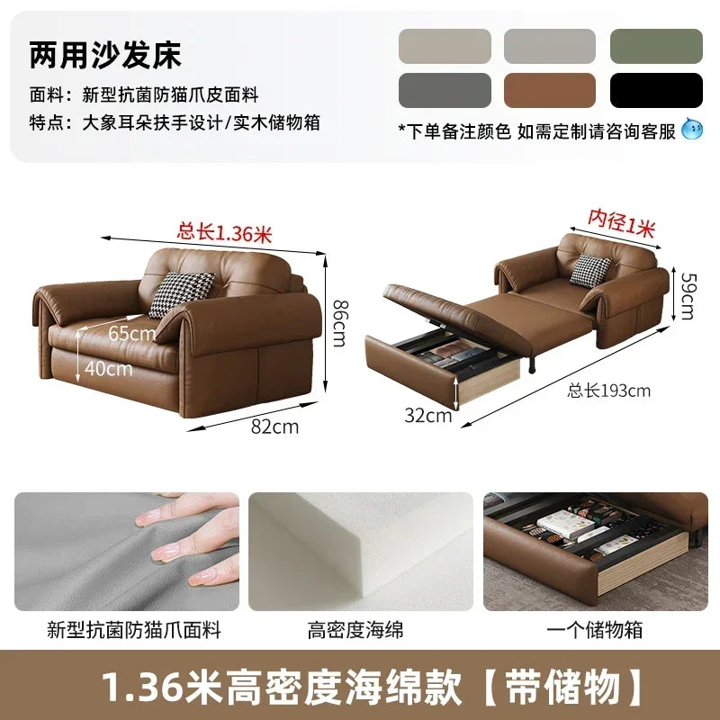 European Living Room Sofa Bed Brown Faux Leather Italian Modern Sleeper Double Couch Chaise Lounge Small Divano Letto...
