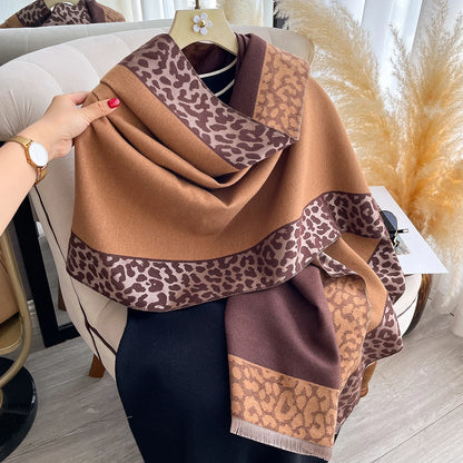 New Luxury Cashmere Plaid Leopard Scarf Winter Women Pashmina Shawls Warm Blanket Wraps Female Thick Scarves Bufanda...