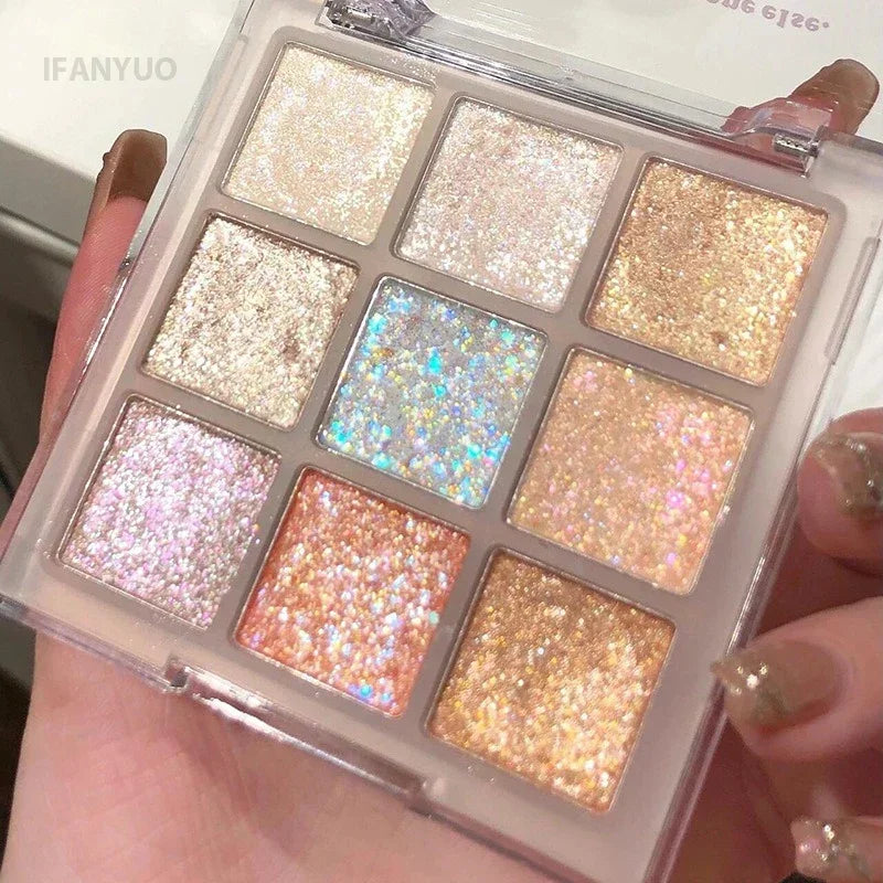 9Colors Glitter Eyeshadow Palette Earth Color Pearlescent Eye Shadow Shimmer Highlights Sparkling Sequin Blue Purple Eyes Makeup