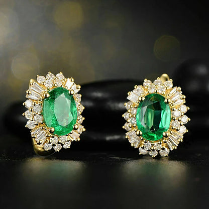 Huitan Oval Green Cubic Zircon Earrings for Women New Trendy Temperament Female Ear Accessories Party Luxury Jewelry...