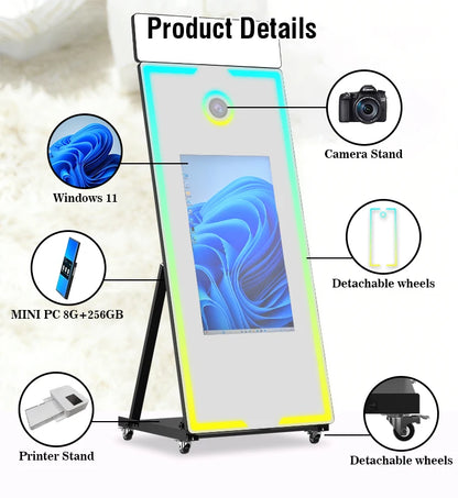 with RGB Touch Screen DSLR Photobooth Portable 32 inch 65 inch Mirror magic Selfie Photo Booth Machine For Wedding Party...