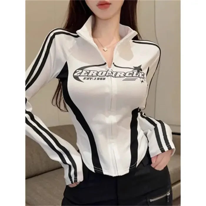 Y2K Korean Vintage Streetwear Women Fashion Letter Print Long Sleeves Sve T-shirt Harajuku Egirl Tops Hot Girl Slim Crop Tops
