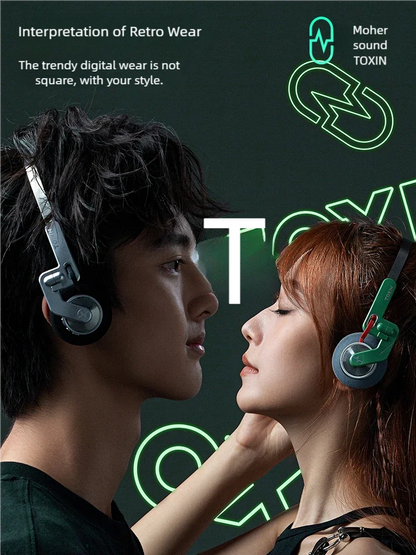 TOXIN Trend X Retro Wireless Bluetooth Headphones Over-Ear Lightweight Foldable with Microphone Comfortable Earpads for Music