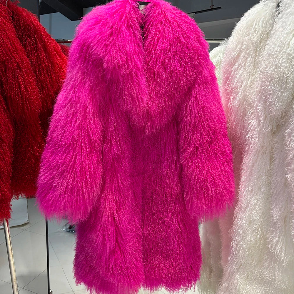 YOLOAgain 2025 Winter Warm Turn-Down Collar Real Mongolia Sheep Fur Jacket Long Women Plus Size 6XL Outerwear