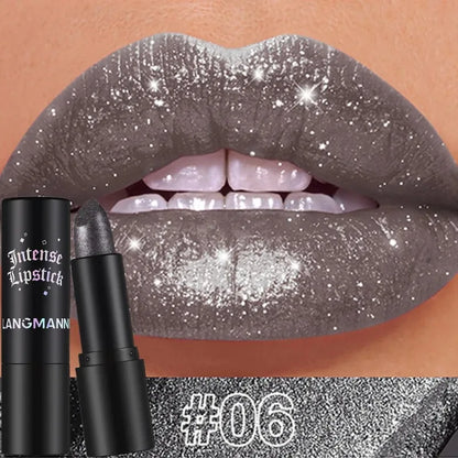 Nude Gray Metallic Lipstick Glitter Diamond Waterproof Long-Lasting Lip Gloss High Pigment Shiny Sparkling Pearl Lip Tint Makeup - Kimlud