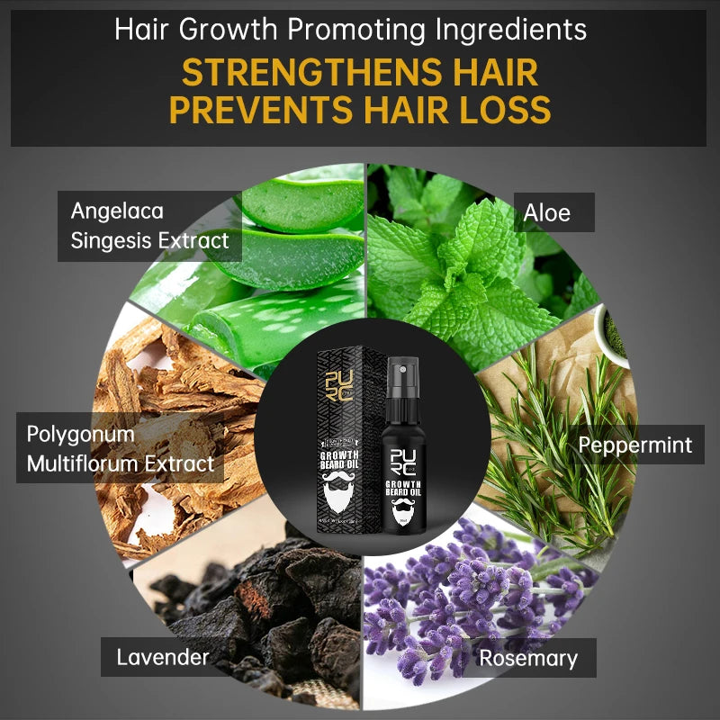 PURC Beard Growth Spray Essential Oil Beard Growth Oil For Men Thicker Full Attractive Hair Growth Beard Oil Care Beauty...