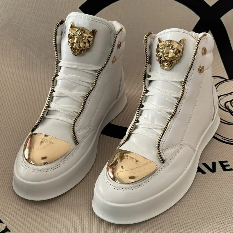 Zip decoration casual sneaker designer shoes for man luxury brand trainers running shoes high top sports casual ankle boots men - Kimlud