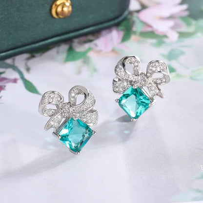 Beautiful 925 Sterling Silver Earrings for Women's Shiny Green AAAA Zircon Earrings Stylish Geometric Jewelry Party Earrings