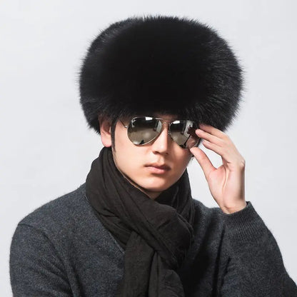 Winter Men Hats Fox Fur Elegant Warm Fine Texture Soft Not Wool Outdoor Working Caps Windproof Thick Europe Earflap Hat Black