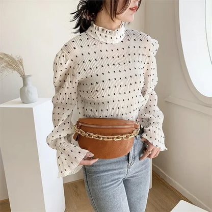 Cartoon Pattern empaistic PU Leather Fanny Pack For Women Luxury Chain Waist Bag Female Cute Waist Pack Wide Strap Crossbody Bag