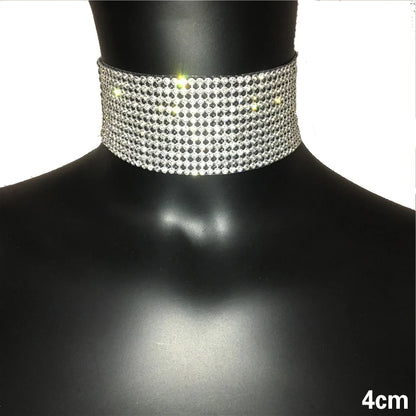 FestivalQueen Luxury Glitter Rhinestones Choker for Ladies Wide Collar Chain Celebrity Jewelry Gifts Bar Night Club 2024