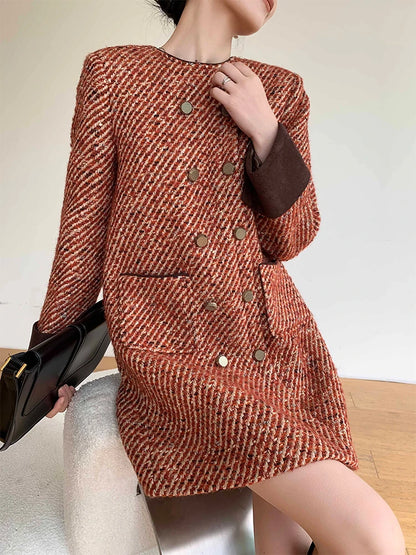Skirt Women's Autumn and Winter French Retro Style Socialite Wool Tweed Dress dresses | Kimlud Office Premium Dress