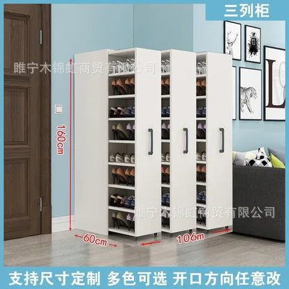 Sliding dustproof shoe cabinet, large capacity wheeled side pull shoe rack storage drawer type seam storage cabinet at home entr - Kimlud