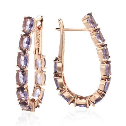 JULYDREAM Full Oval Purple Zircon 585 Gold Color Hoop Earrings Women Luxury Geometric Jewelry Party Wedding Accessories