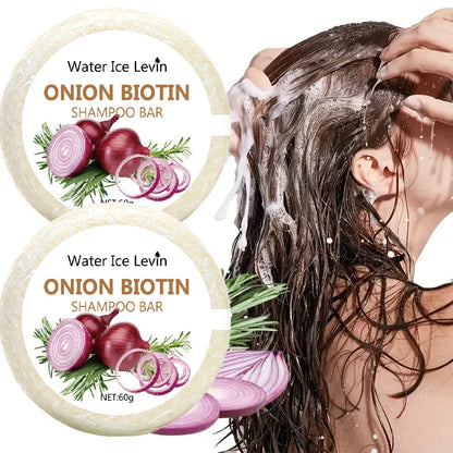 Onion and Biotin Shampoo Soap - 60g, Suitable for All Hair Types, Moisturizing and Smoothing, Rich in Rosemary Extract