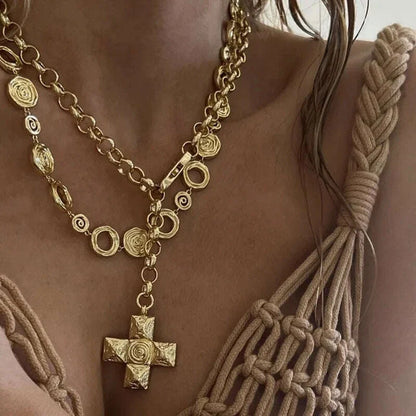 Swirling cross statement necklaces stainless steel necklaces for women vintage chunky stainless steel jewelry non tarnish