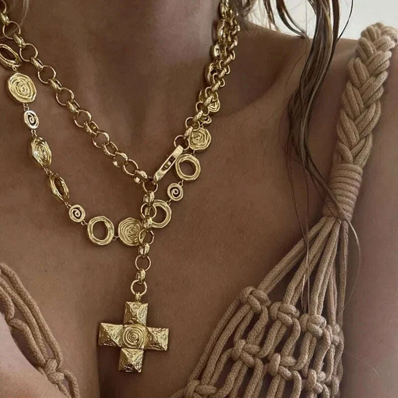 Swirling cross statement necklaces stainless steel necklaces for women vintage chunky stainless steel jewelry non tarnish