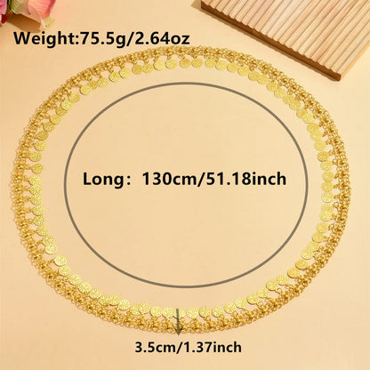 Golden Tassel Shoulder Chain Necklace Arab Kurdish Style Leaf Coin Pendant Fashion Accessory for Dresses Personality Decoration
